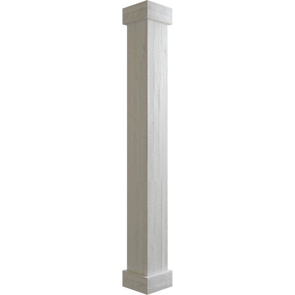 Ekena Millwork Rough Sawn Faux Wood Non-Tapered Square Column Wrap w/ Standard Capital & Base, 10"W x 14'H COLURS10X168STUF - main